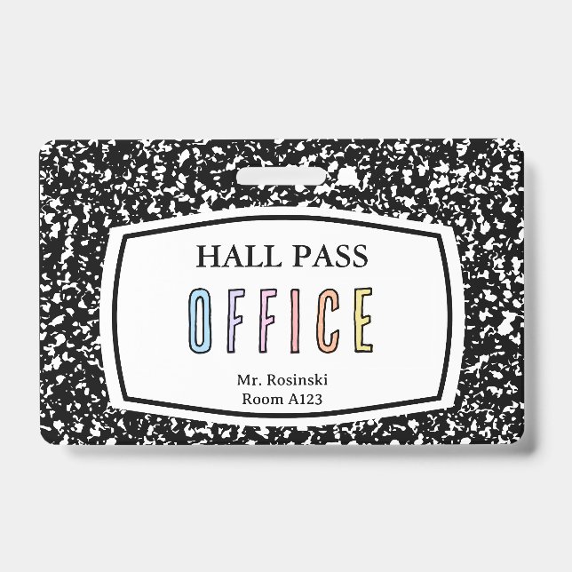 composition book office hall pass for teachers badge (Front)