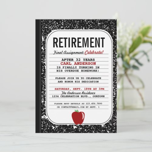 Composition Book Retirement Party Invitation