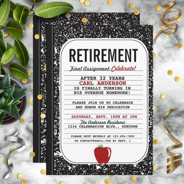 Composition Book Retirement Party Invitation (Creator Uploaded)
