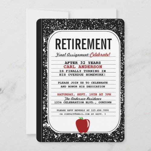 Composition Book Retirement Party Invitation