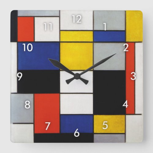 Composition Mondrian Square Wall Clock
