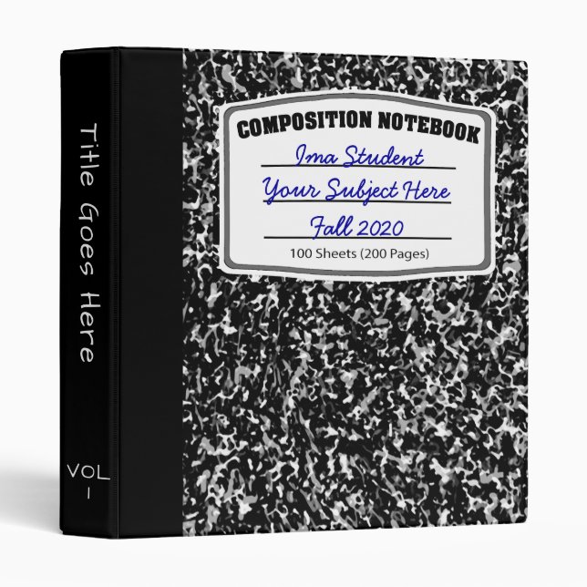Composition Notebook 3 Ring Binder (Front/Spine)