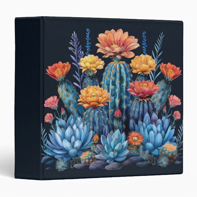Composition of flowering cacti, succulents 3 ring binder (Front/Spine)