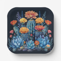 Composition of flowering cacti, succulents