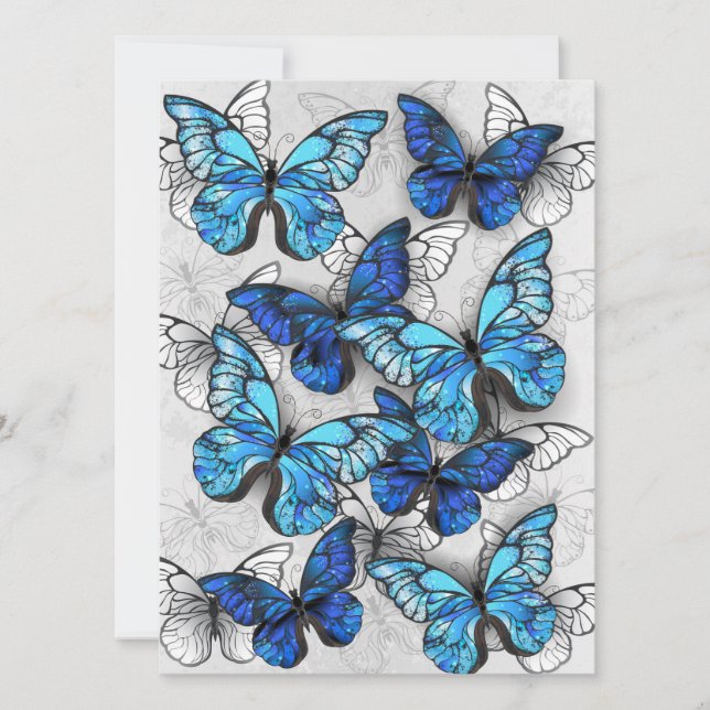 Composition of White and Blue Butterflies Announcement (Front)