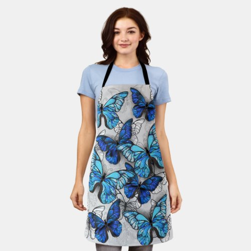 Composition of White and Blue Butterflies Apron