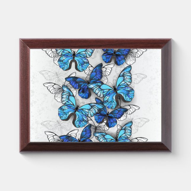 Composition of White and Blue Butterflies Award Plaque (Horizontal)