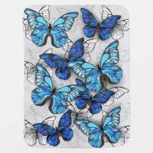Composition of White and Blue Butterflies Baby Blanket