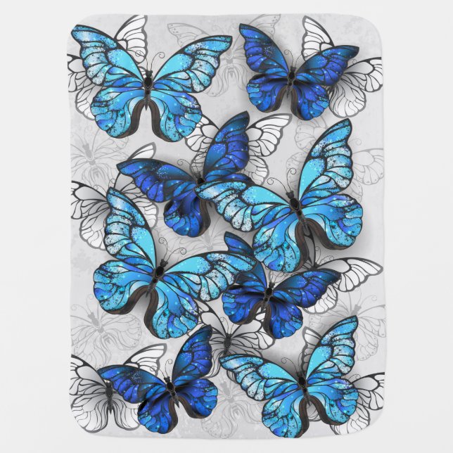 Composition of White and Blue Butterflies Baby Blanket (Front)