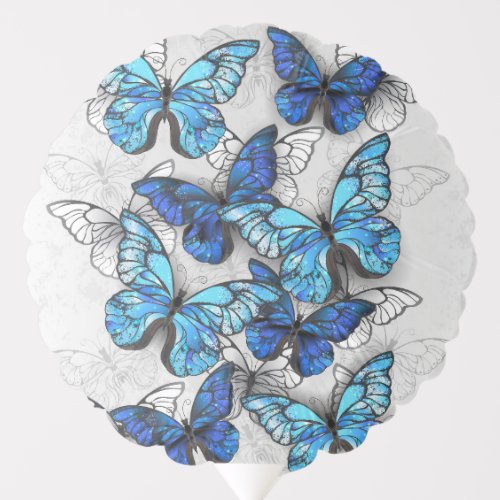 Composition of White and Blue Butterflies Balloon