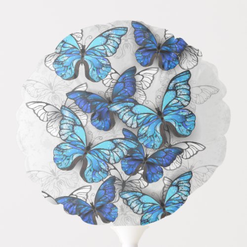 Composition of White and Blue Butterflies Balloon