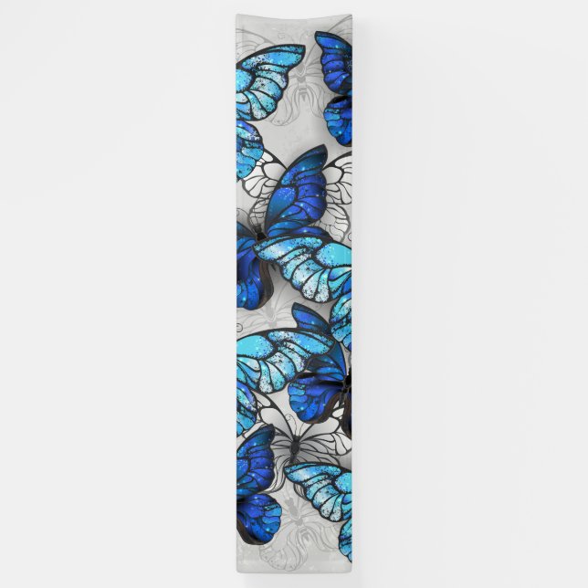 Composition of White and Blue Butterflies Banner (Vertical)
