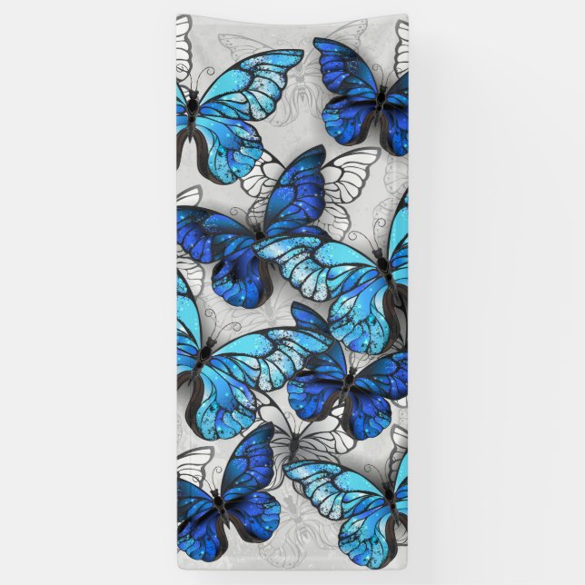 Composition of White and Blue Butterflies Banner (Vertical)