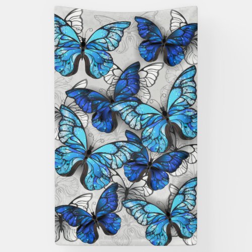 Composition of White and Blue Butterflies Banner