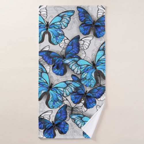 Composition of White and Blue Butterflies Bath Towel