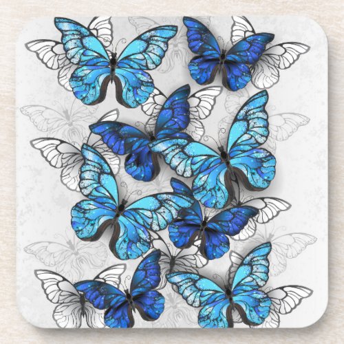 Composition of White and Blue Butterflies Beverage Coaster