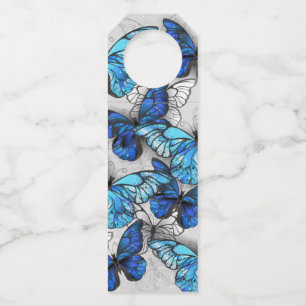 Composition of White and Blue Butterflies Bottle Hanger Tag