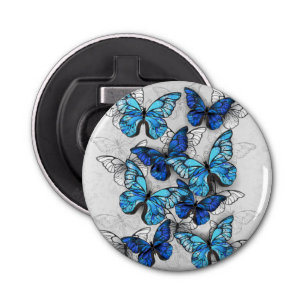 Composition of White and Blue Butterflies Bottle Opener