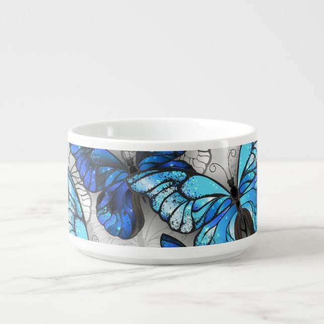 Composition of White and Blue Butterflies Bowl (Center)
