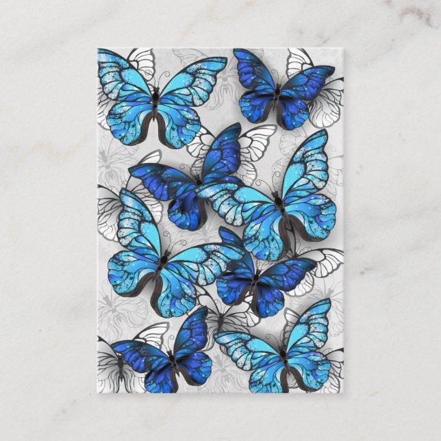Composition of White and Blue Butterflies Business Card (Front)