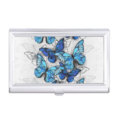 Composition of White and Blue Butterflies Business Card Case