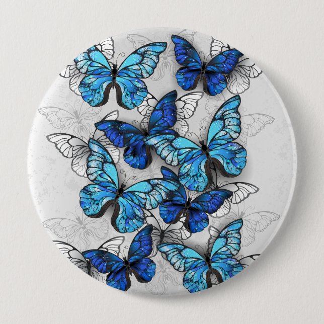 Composition of White and Blue Butterflies Button (Front)