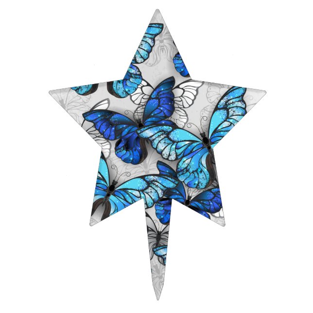 Composition of White and Blue Butterflies Cake Topper (Front)
