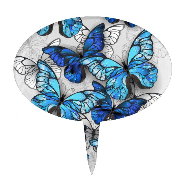 Composition of White and Blue Butterflies Cake Topper (Front)