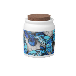 Composition of White and Blue Butterflies Candy Jar