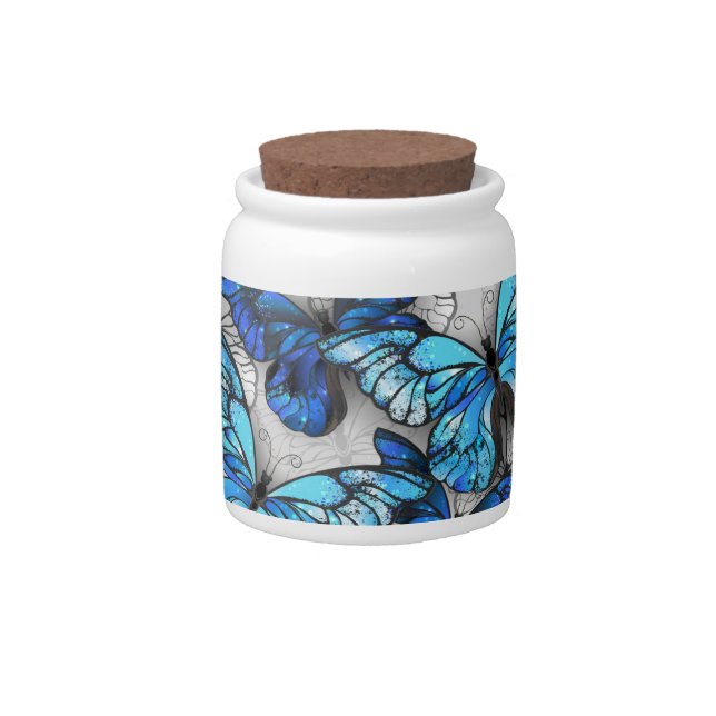 Composition of White and Blue Butterflies Candy Jar (Front)