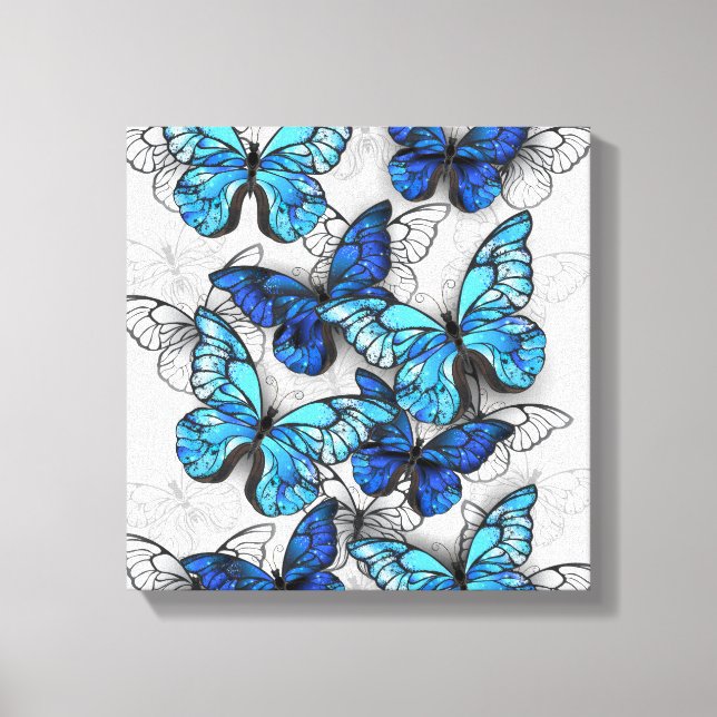 Composition of White and Blue Butterflies Canvas Print (Front)