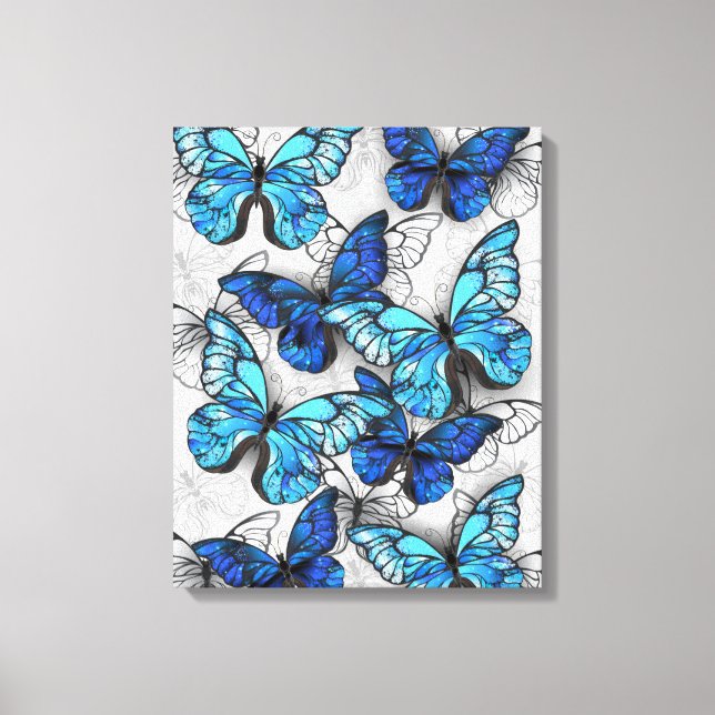 Composition of White and Blue Butterflies Canvas Print (Front)