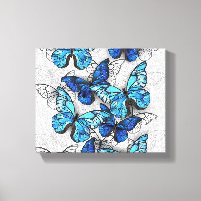 Composition of White and Blue Butterflies Canvas Print (Front)