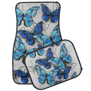 Composition of White and Blue Butterflies Car Floor Mat