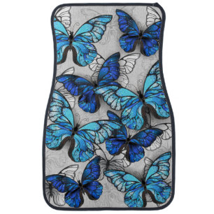 Composition of White and Blue Butterflies Car Floor Mat