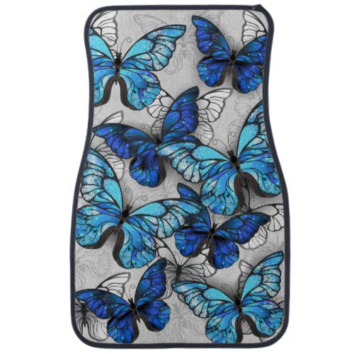 Composition of White and Blue Butterflies Car Floor Mat
