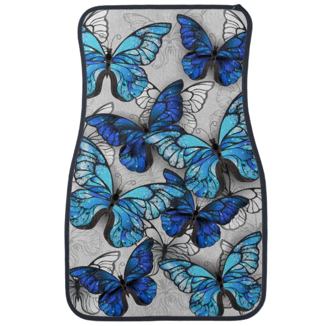 Composition of White and Blue Butterflies Car Floor Mat (Front)