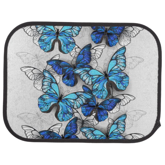 Composition of White and Blue Butterflies Car Floor Mat (Rear)