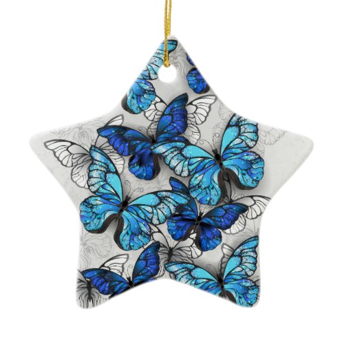 Composition of White and Blue Butterflies Ceramic Ornament