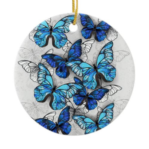 Composition of White and Blue Butterflies Ceramic Ornament
