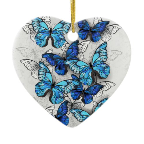 Composition of White and Blue Butterflies Ceramic Ornament