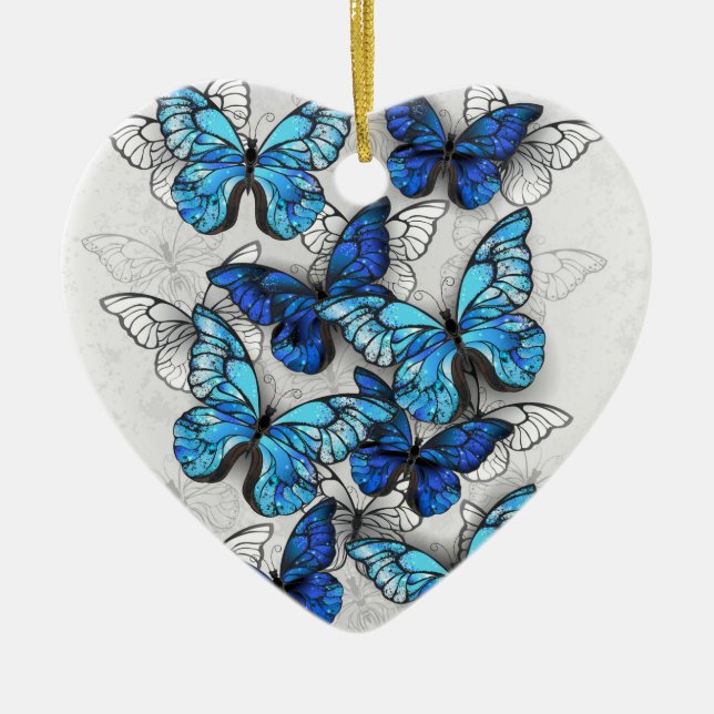 Composition of White and Blue Butterflies Ceramic Ornament (Front)