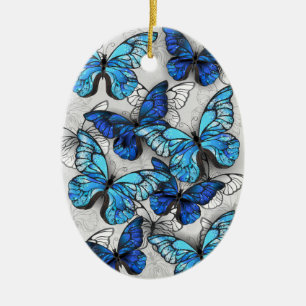 Composition of White and Blue Butterflies Ceramic Ornament