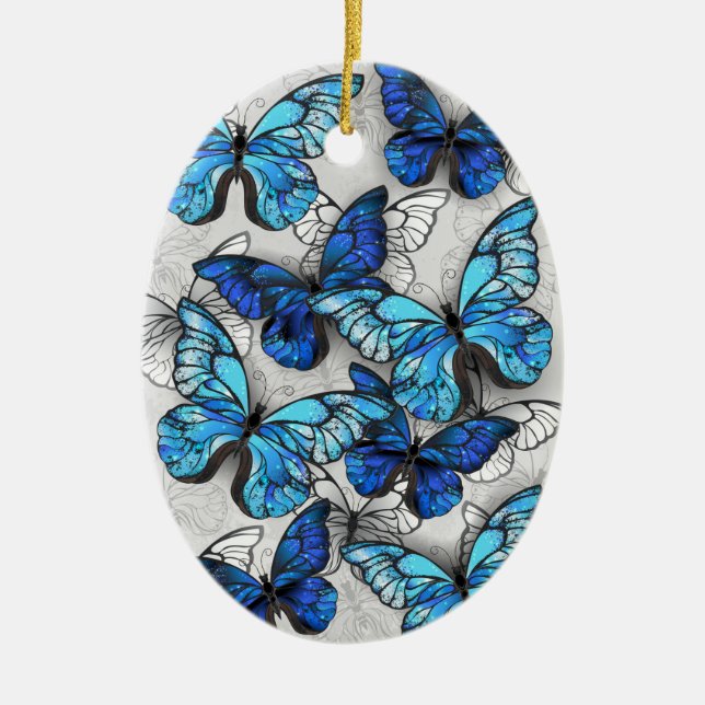 Composition of White and Blue Butterflies Ceramic Ornament (Front)