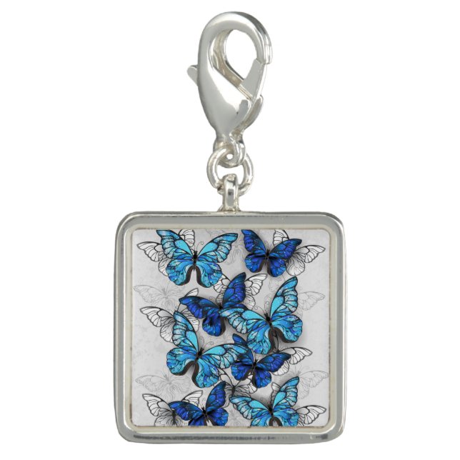 Composition of White and Blue Butterflies Charm (Front)