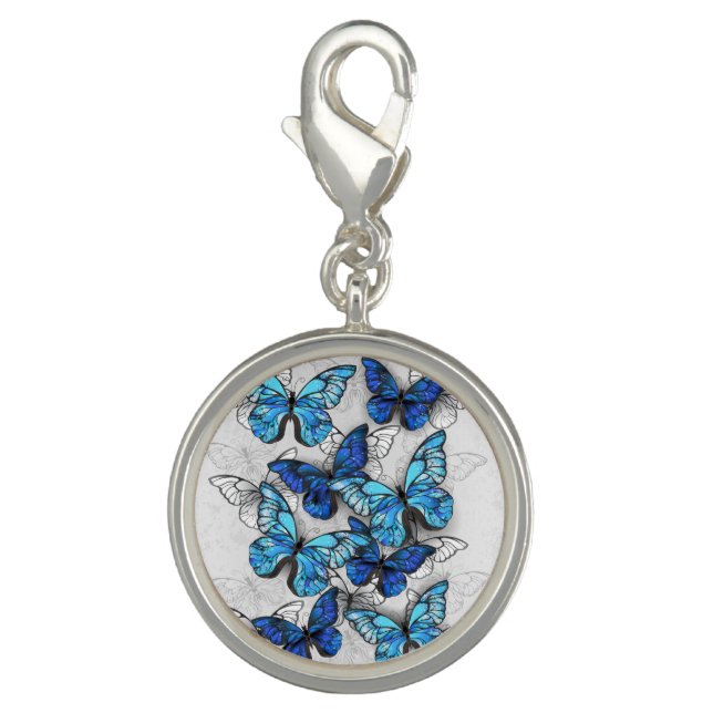 Composition of White and Blue Butterflies Charm (Front)