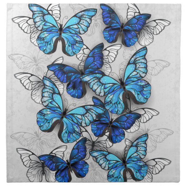 Composition of White and Blue Butterflies Cloth Napkin (Front)