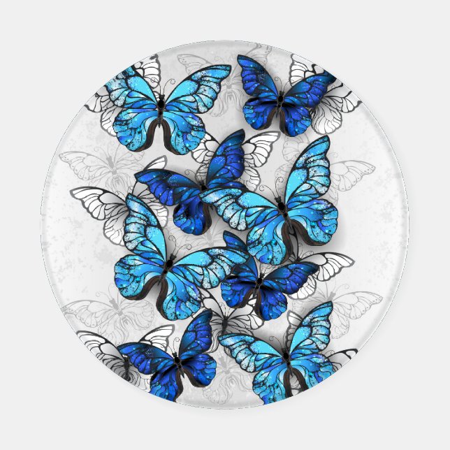 Composition of White and Blue Butterflies Coaster Set (Single)