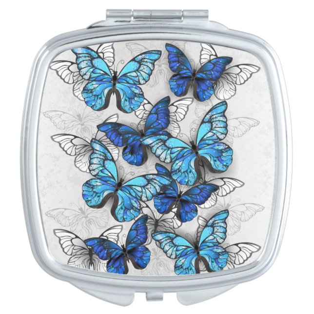 Composition of White and Blue Butterflies Compact Mirror (Front)