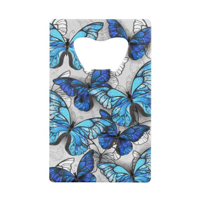 Composition of White and Blue Butterflies Credit Card Bottle Opener (Front)